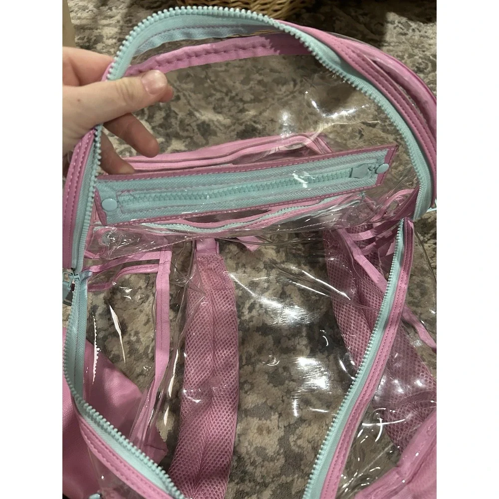 Madden NYC Clear Backpack Pink Trim With Detachable Wristlet